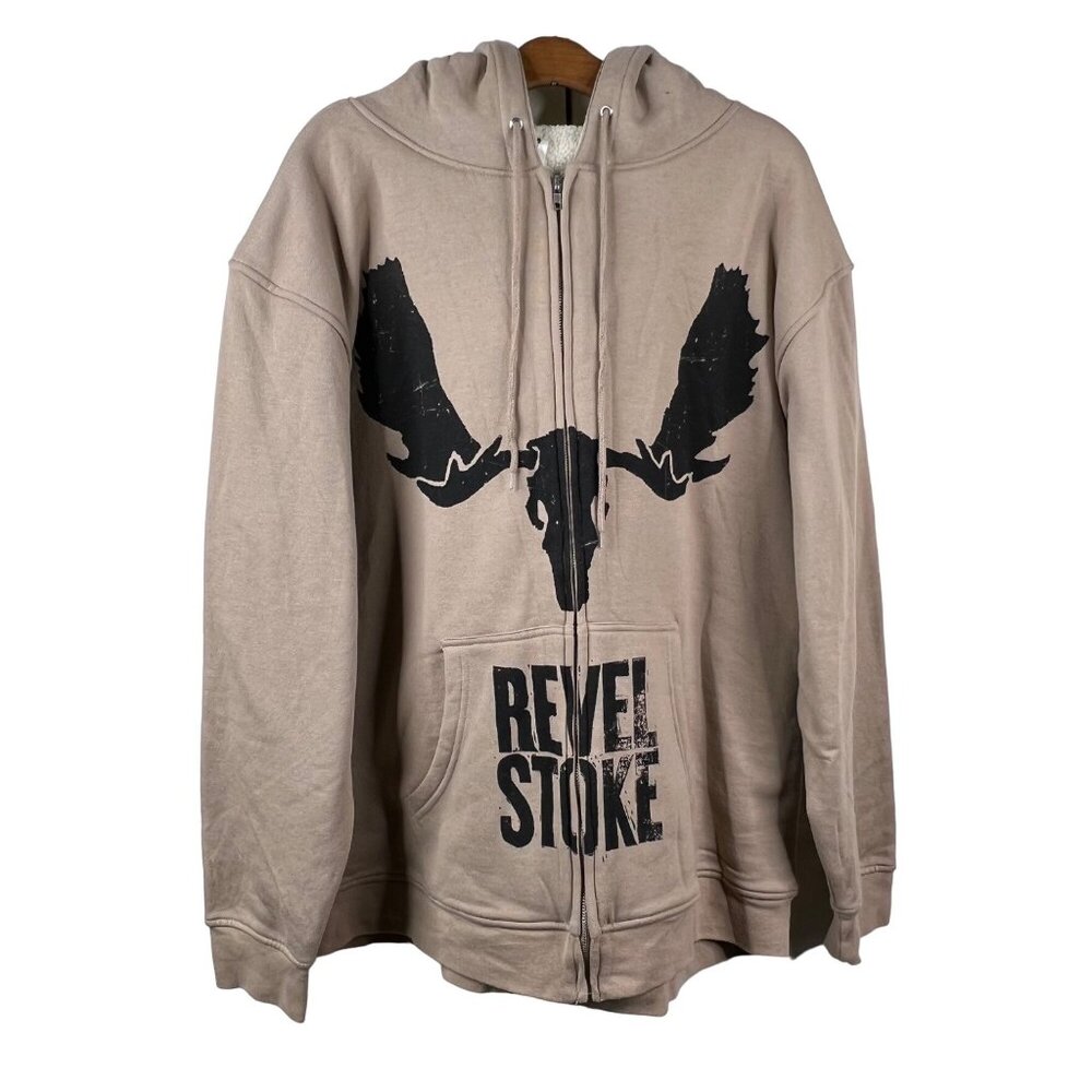 RevelStoke Fleece Hoodie Size XL Moose Jacket Full Zip Cotton Blend Casual Tan